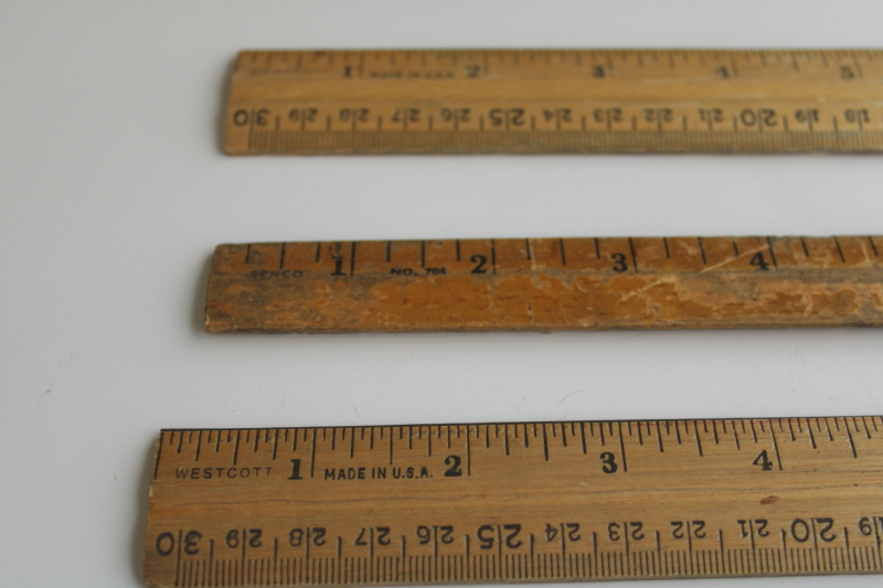 photo of vintage wood rulers collection, worn used old school rulers  #6