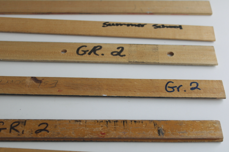 photo of vintage wood rulers collection, worn used old school rulers  #8