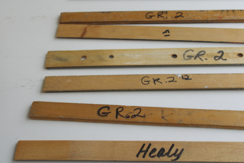 photo of vintage wood rulers collection, worn used old school rulers  #9