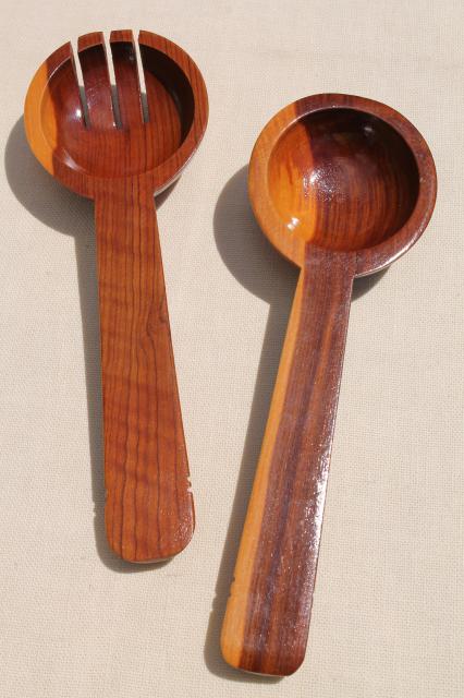 photo of vintage wood salad bowl set, glossy varnished cedar fatwood bowls, rustic modern #2