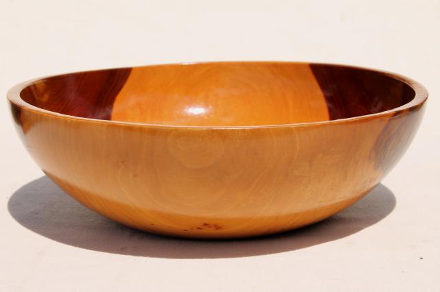 photo of vintage wood salad bowl set, glossy varnished cedar fatwood bowls, rustic modern #4