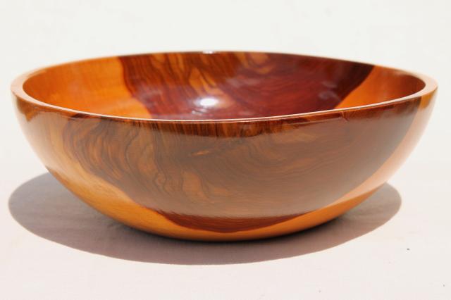 photo of vintage wood salad bowl set, glossy varnished cedar fatwood bowls, rustic modern #5