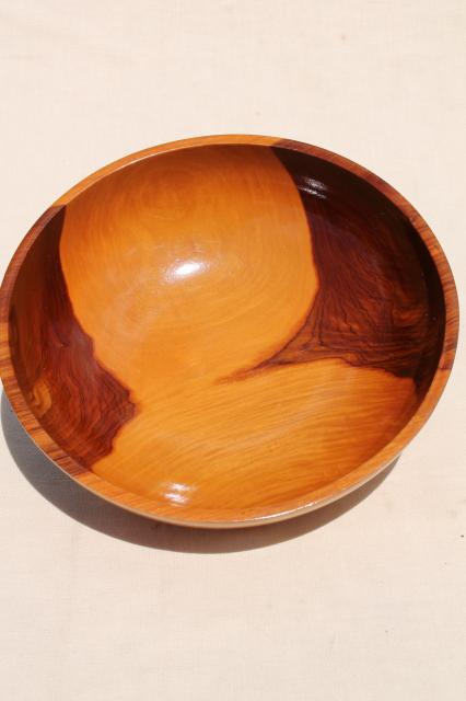 photo of vintage wood salad bowl set, glossy varnished cedar fatwood bowls, rustic modern #6