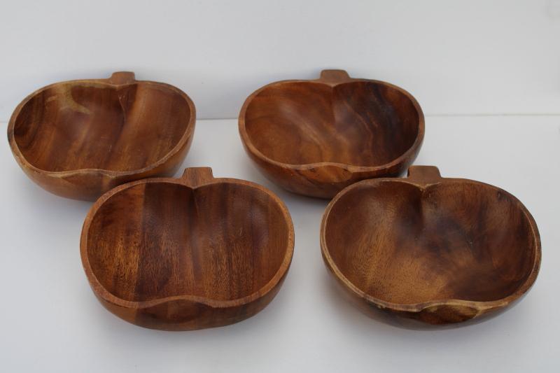 photo of vintage wood salad bowls, apple shape carved wooden bowls monkey pod or acacia wood #2