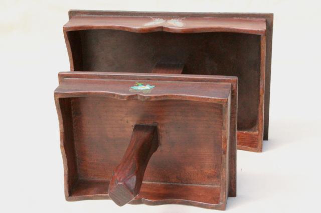 photo of vintage wood shelves for collections or storage, cottage pine two tiered tray box shelf #9