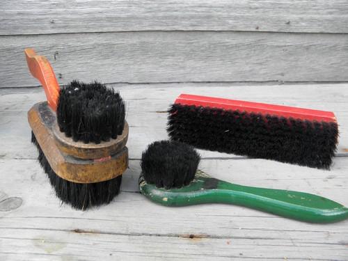 photo of vintage wood shoe brushes, genuine old natural bristle brush lot #1