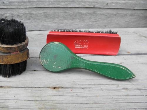 photo of vintage wood shoe brushes, genuine old natural bristle brush lot #2