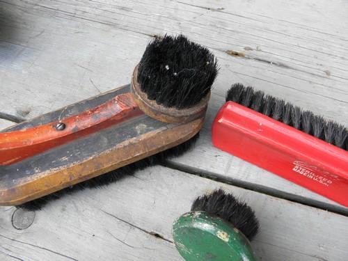 photo of vintage wood shoe brushes, genuine old natural bristle brush lot #3