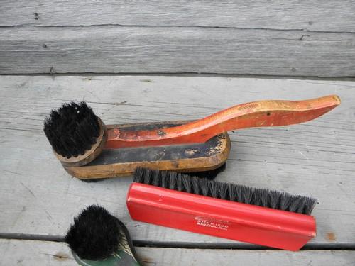 photo of vintage wood shoe brushes, genuine old natural bristle brush lot #4