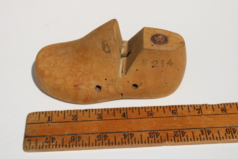 photo of vintage wood shoe last, baby size child's shoe mold / stretcher, carved wooden foot #1