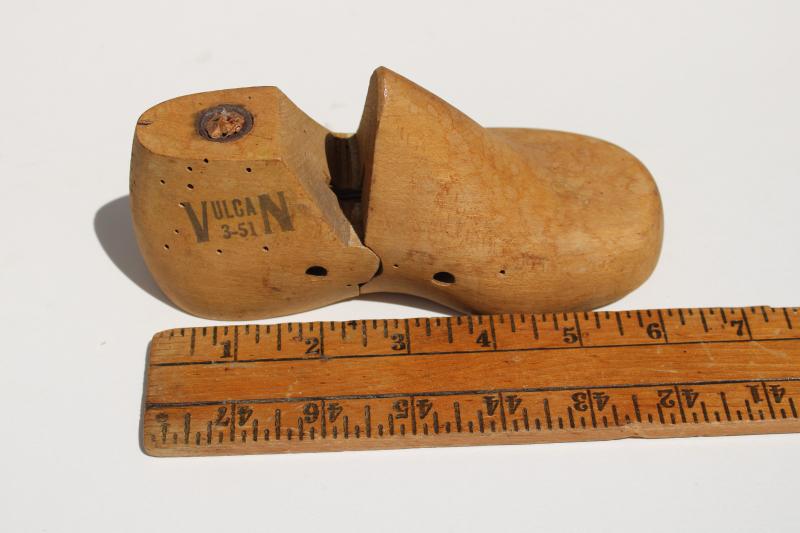 photo of vintage wood shoe last, baby size child's shoe mold / stretcher, carved wooden foot #2