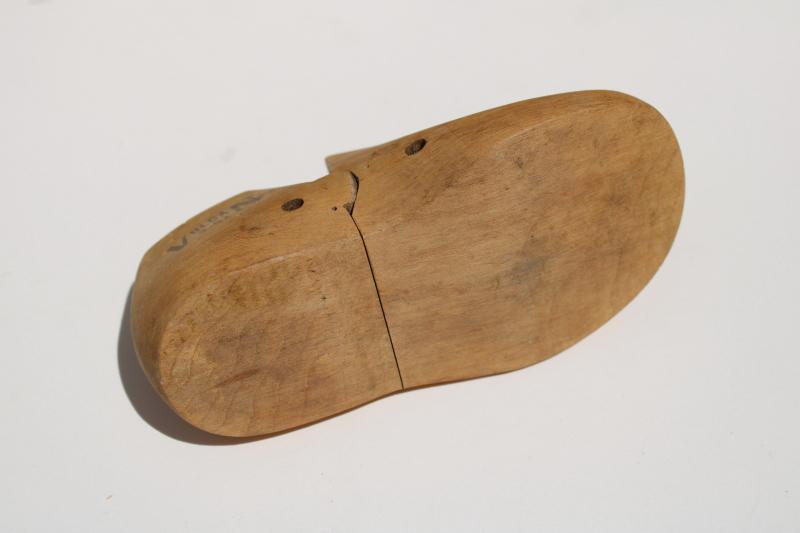 photo of vintage wood shoe last, baby size child's shoe mold / stretcher, carved wooden foot #3