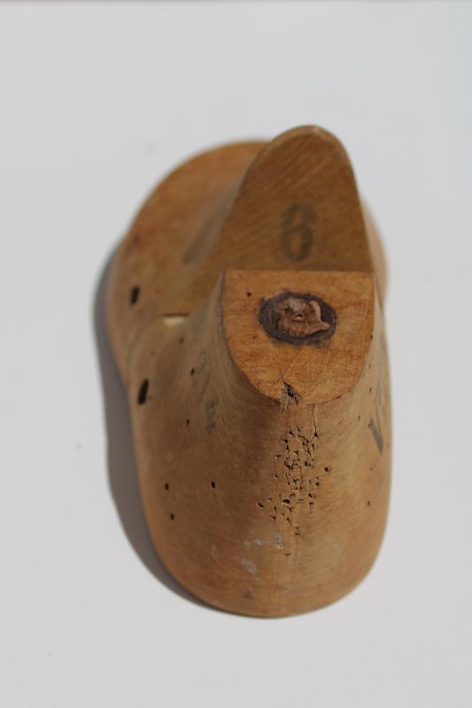 photo of vintage wood shoe last, baby size child's shoe mold / stretcher, carved wooden foot #4