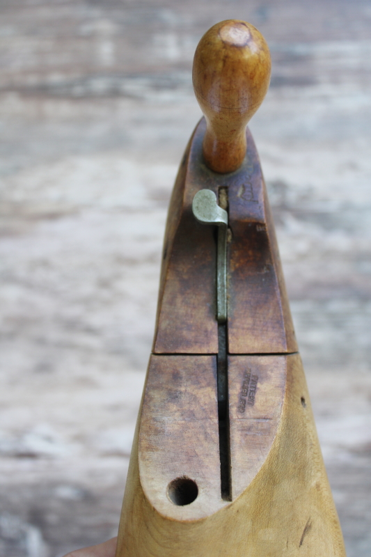 photo of vintage wood shoe stretchers, pair of wooden feet foot shape shoe trees  #6