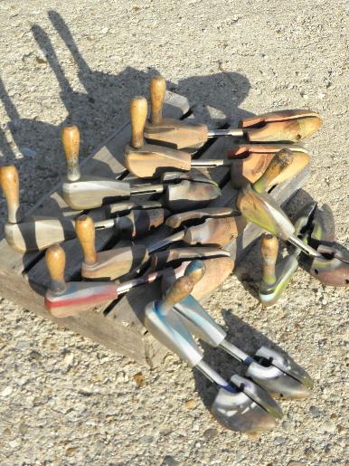 photo of vintage wood shoe tree stretchers, old shoe last form wooden feet lot #2