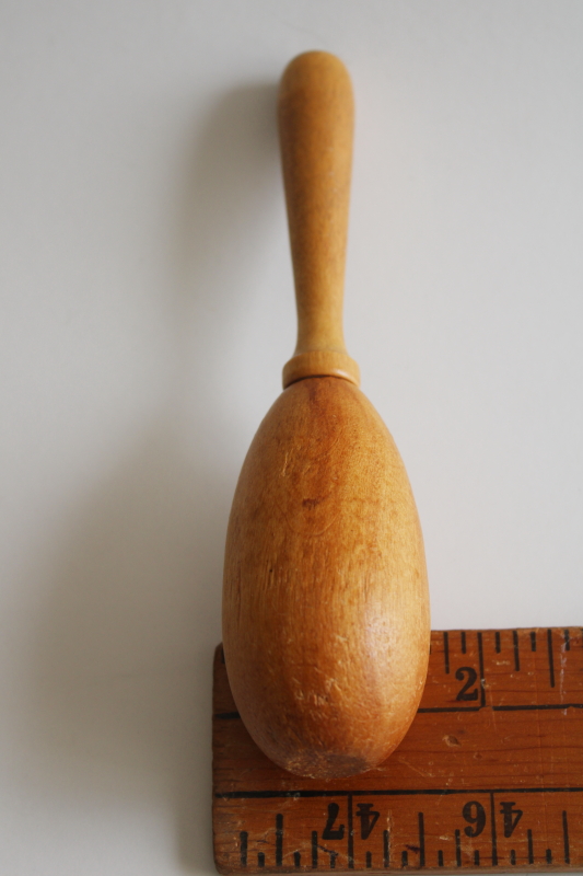 photo of vintage wood sock darner, darning egg w/ stick handle, mending & patching sewing tool #2