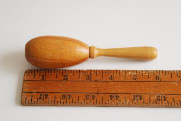 catalog photo of vintage wood sock darner, darning egg w/ stick handle, mending & patching sewing tool