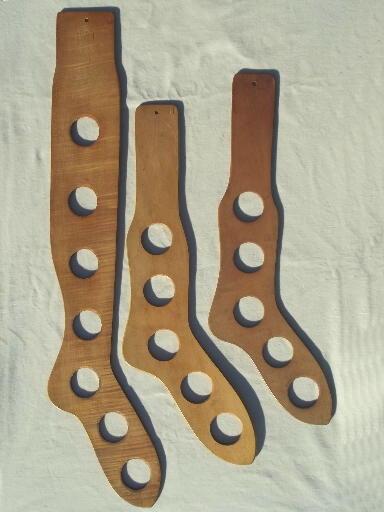 photo of vintage wood sock stretchers, wooden feet in large sizes for stockings & socks #1
