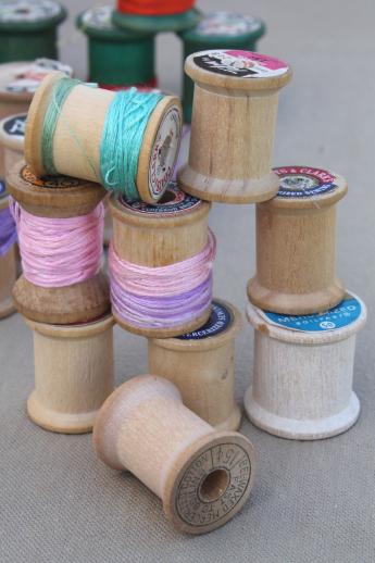 photo of vintage wood spools, lot of primitive old wooden spools from sewing thread #5