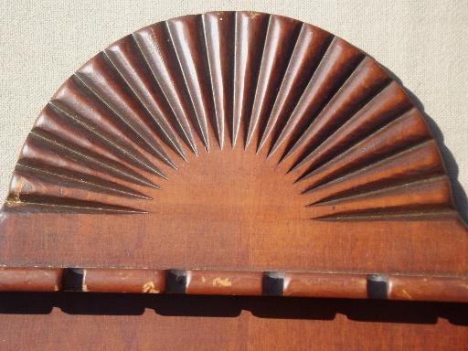 photo of vintage wood spoon rack, country pine wall box spoon holder display #3