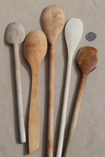 photo of vintage wood spoons & wooden kitchen utensils - butter paddle & scoop, spoon & fork sets #2