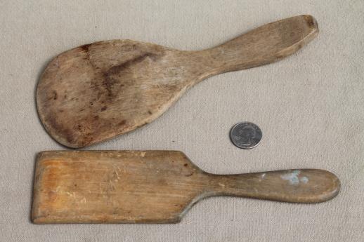 photo of vintage wood spoons & wooden kitchen utensils - butter paddle & scoop, spoon & fork sets #10