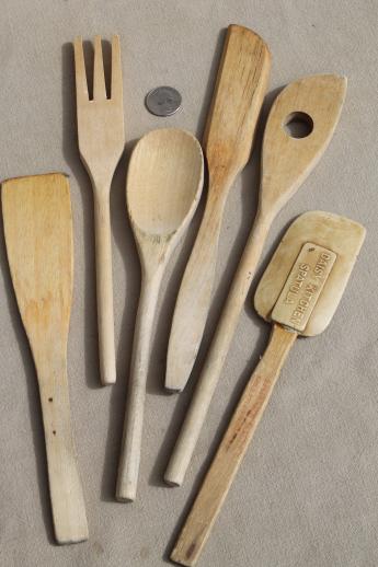 photo of vintage wood spoons & wooden kitchen utensils - butter paddle & scoop, spoon & fork sets #11