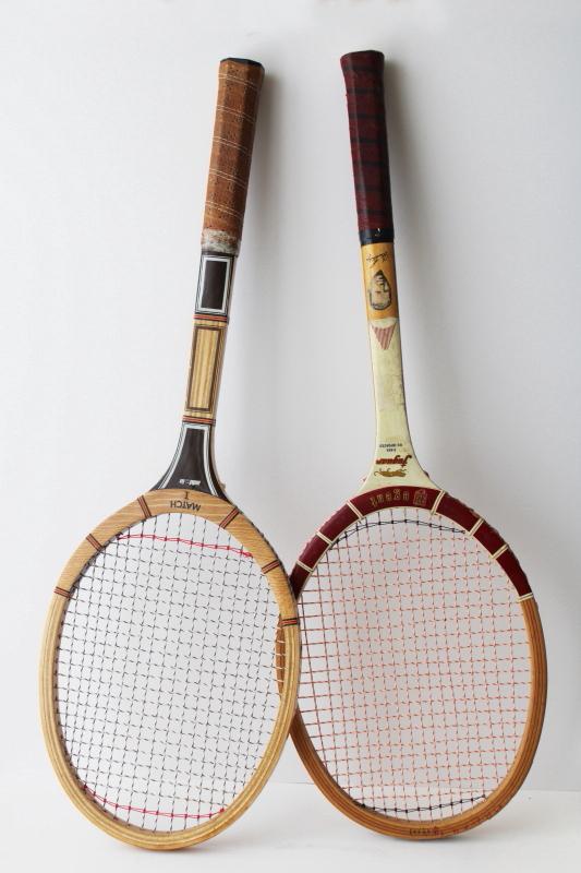 photo of vintage wood tennis racquets, Don Budge & Add In racket lot, retro sporting decor #13