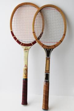 vintage wood tennis racquets, Don Budge & Add In racket lot, retro sporting decor