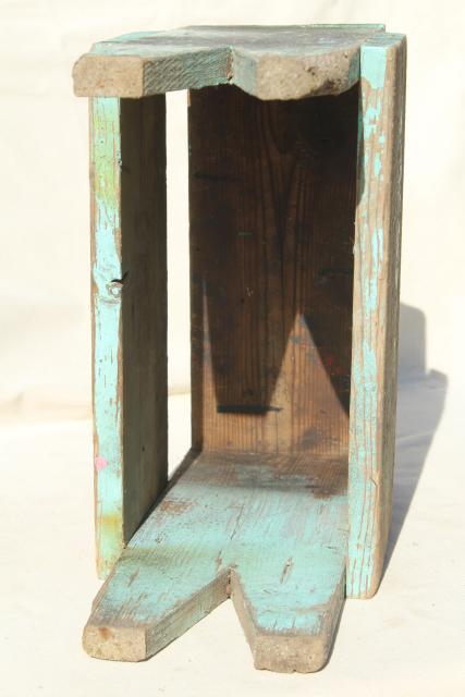 photo of vintage wood tiny bench or foot stool, farm country primitive worn weathered old paint #2