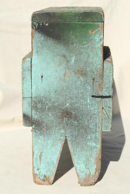 photo of vintage wood tiny bench or foot stool, farm country primitive worn weathered old paint #5