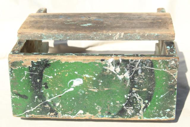 photo of vintage wood tiny bench or foot stool, farm country primitive worn weathered old paint #8