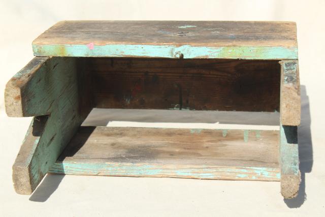 photo of vintage wood tiny bench or foot stool, farm country primitive worn weathered old paint #9