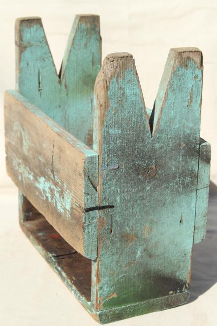 photo of vintage wood tiny bench or foot stool, farm country primitive worn weathered old paint #10