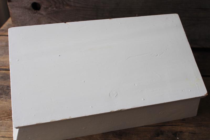 photo of vintage wood tote box caddy basket, shabby old white paint cottage farmhouse style #4