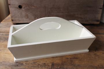 catalog photo of vintage wood tote box caddy basket, shabby old white paint cottage farmhouse style