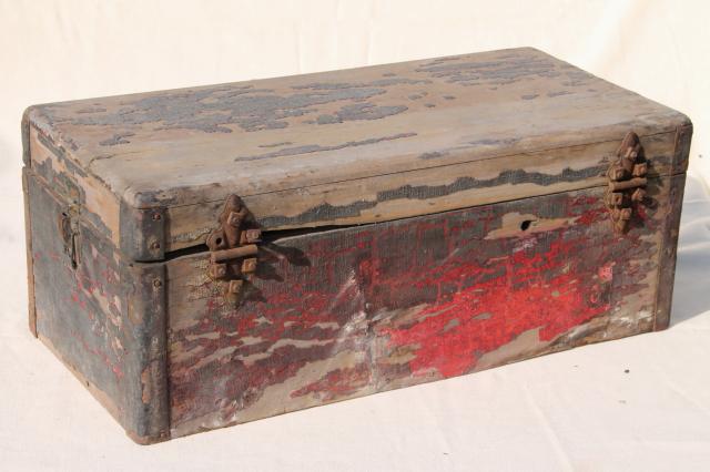 photo of vintage wood trunk wooden carpenter's box, antique tool chest for woodworking tools #8