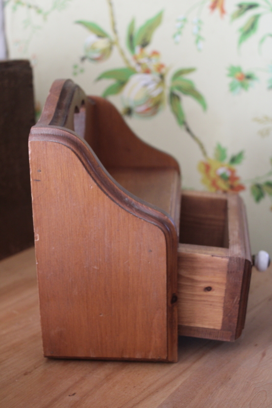 photo of vintage wood wall box heart cutout shelf w/ tiny drawer, kitchen spice rack or grandmacore decor  #2
