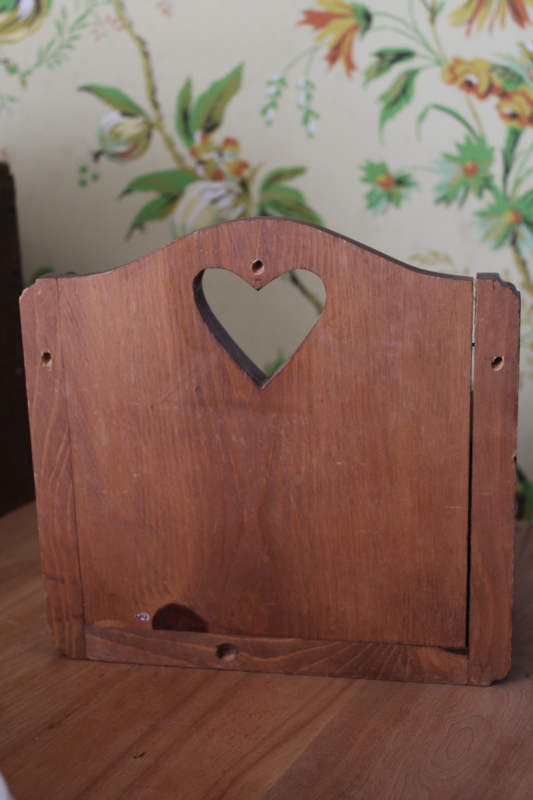 photo of vintage wood wall box heart cutout shelf w/ tiny drawer, kitchen spice rack or grandmacore decor  #3