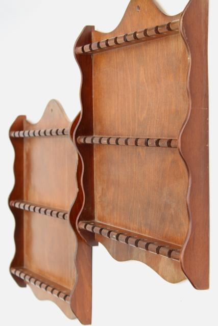 photo of vintage wood wall box spoon holder set, colonial country pine kitchen decor #1