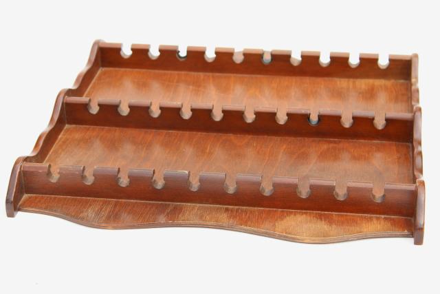 photo of vintage wood wall box spoon holder set, colonial country pine kitchen decor #2