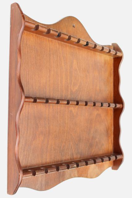 photo of vintage wood wall box spoon holder set, colonial country pine kitchen decor #3