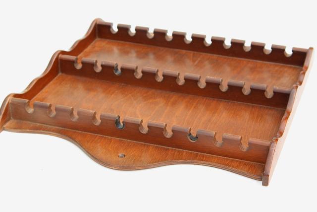 photo of vintage wood wall box spoon holder set, colonial country pine kitchen decor #4