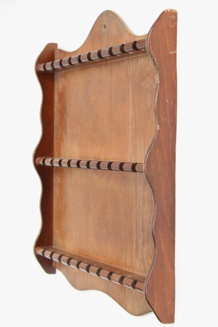 photo of vintage wood wall box spoon holder set, colonial country pine kitchen decor #6