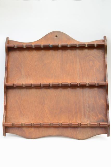 photo of vintage wood wall box spoon holder set, colonial country pine kitchen decor #7