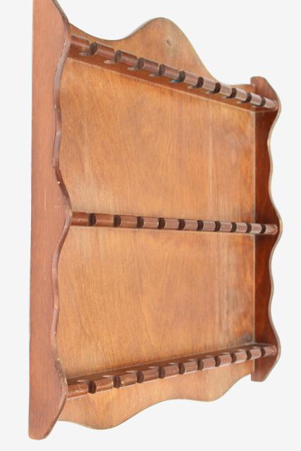 photo of vintage wood wall box spoon holder set, colonial country pine kitchen decor #8