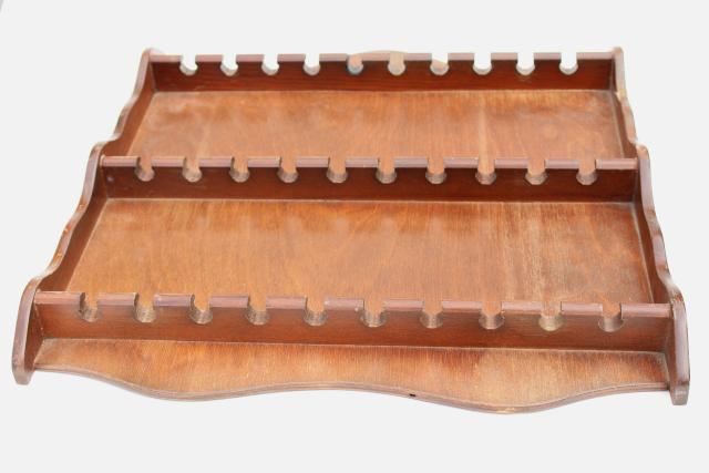 photo of vintage wood wall box spoon holder set, colonial country pine kitchen decor #10