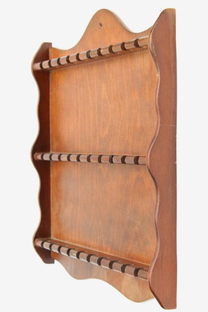 photo of vintage wood wall box spoon holder set, colonial country pine kitchen decor #13