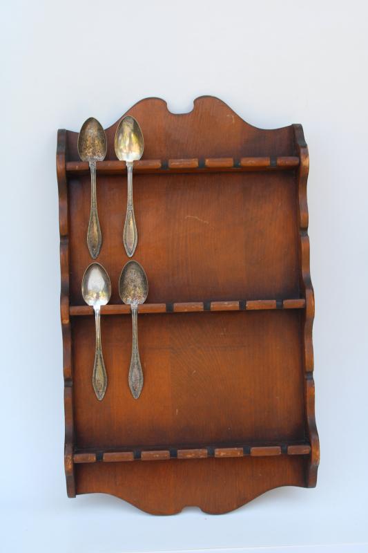 photo of vintage wood wall rack for silver or collectors spoons, to paint or upcycle #4