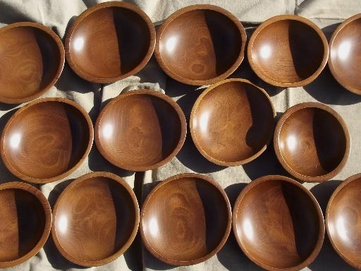 photo of vintage wooden bowls for tole painting, Woodcraftery wood salad bowl lot #4